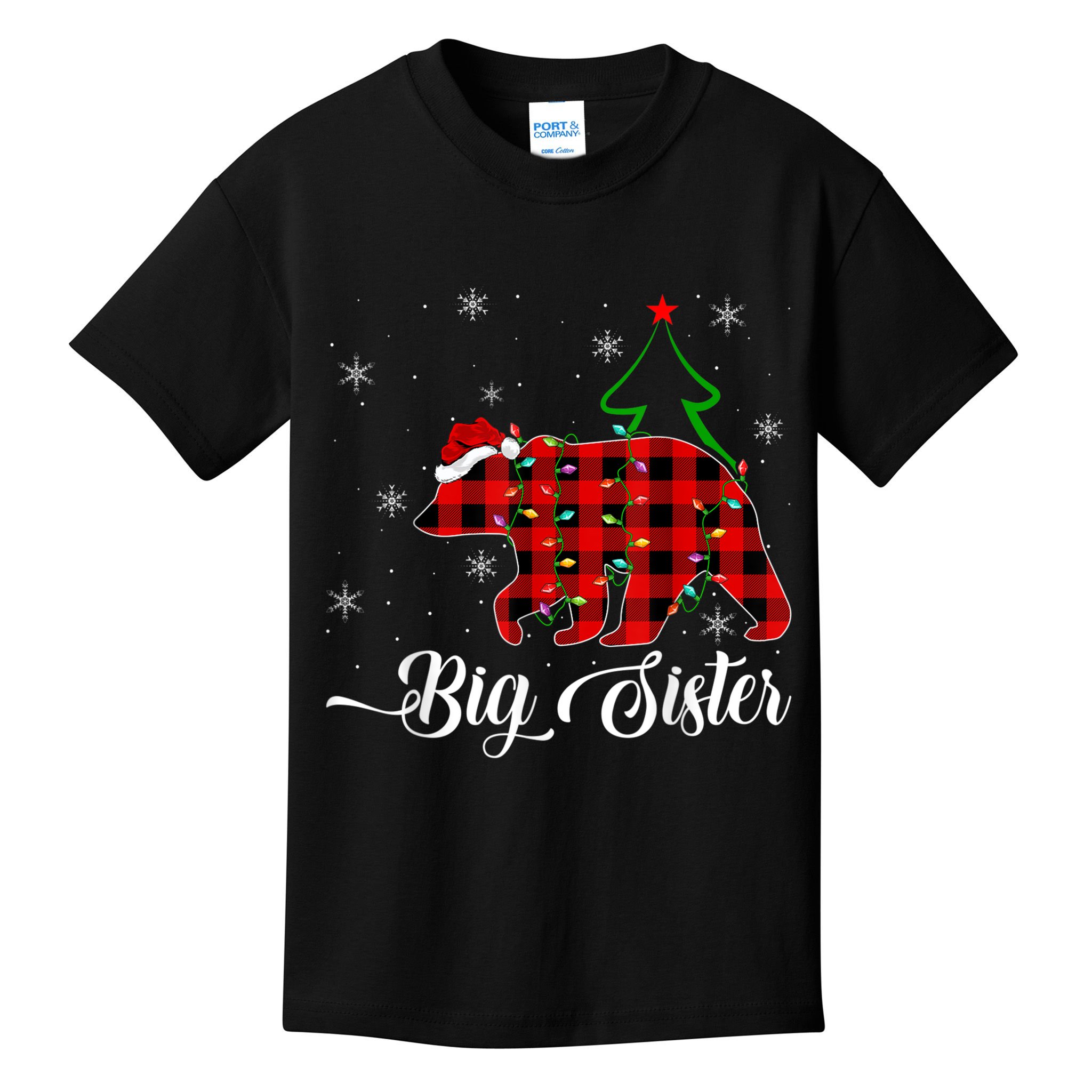 Matching Buffalo Plaid Christmas BigSister Bear Pajama Kids T-Shirt