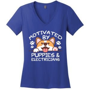 Motivated By Puppies And Electricians Gift Electricians Gift Women's V-Neck T-Shirt