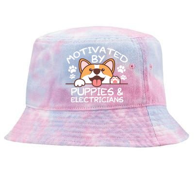 Motivated By Puppies And Electricians Gift Electricians Gift Tie-Dyed Bucket Hat