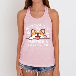 Motivated By Puppies And Electricians Gift Electricians Gift Women's Knotted Racerback Tank