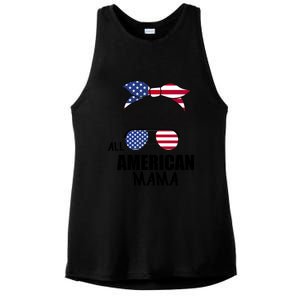 Messy Bun Patriotic Outfit All American Mama 4th Of July Gift Ladies PosiCharge Tri-Blend Wicking Tank