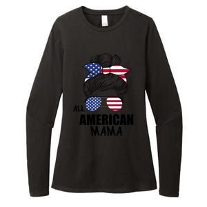 Messy Bun Patriotic Outfit All American Mama 4th Of July Gift Womens CVC Long Sleeve Shirt