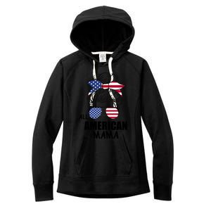 Messy Bun Patriotic Outfit All American Mama 4th Of July Gift Women's Fleece Hoodie