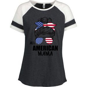 Messy Bun Patriotic Outfit All American Mama 4th Of July Gift Enza Ladies Jersey Colorblock Tee