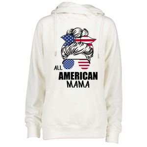 Messy Bun Patriotic Outfit All American Mama 4th Of July Gift Womens Funnel Neck Pullover Hood