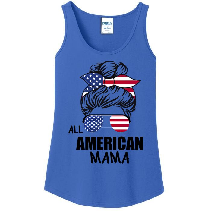 Messy Bun Patriotic Outfit All American Mama 4th Of July Gift Ladies Essential Tank