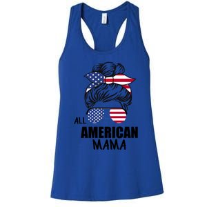 Messy Bun Patriotic Outfit All American Mama 4th Of July Gift Women's Racerback Tank