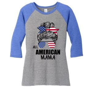 Messy Bun Patriotic Outfit All American Mama 4th Of July Gift Women's Tri-Blend 3/4-Sleeve Raglan Shirt