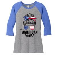 Messy Bun Patriotic Outfit All American Mama 4th Of July Gift Women's Tri-Blend 3/4-Sleeve Raglan Shirt