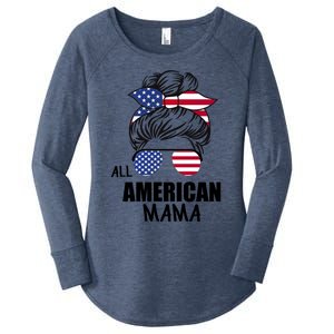 Messy Bun Patriotic Outfit All American Mama 4th Of July Gift Women's Perfect Tri Tunic Long Sleeve Shirt