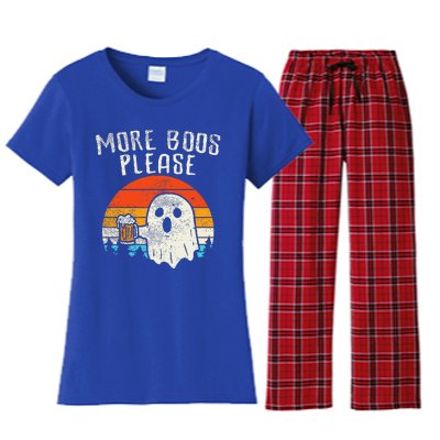 More Boos Please Ghost Beer Retro Halloween Drinking Women's Flannel Pajama Set