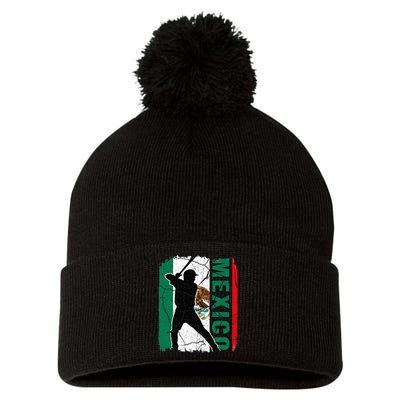 Mexican Baseball Player Mexico Flag Baseball Fans Pom Pom 12in Knit Beanie