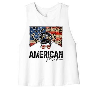 Messy Bun Patriotic Gift All American Mama 4th Of July Gift Women's Racerback Cropped Tank