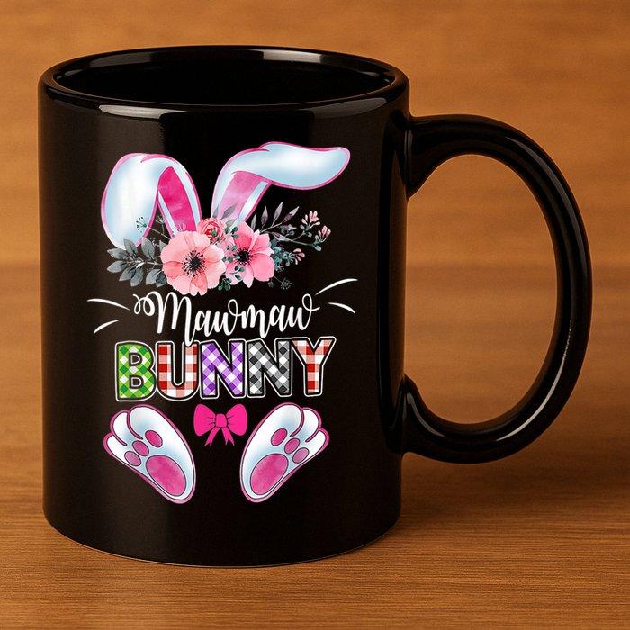 Mawmaw Bunny Plaid Shirt Happy Easter Day 11oz C Handle Ceramic Mug