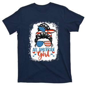 Messy Bun Patriotic | All American Girl 4th Of July T-Shirt