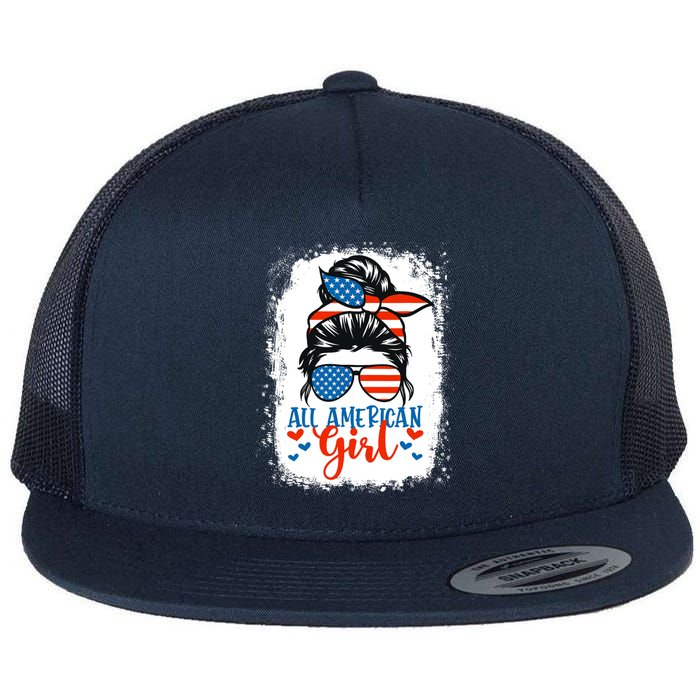 Messy Bun Patriotic | All American Girl 4th Of July Flat Bill Trucker Hat