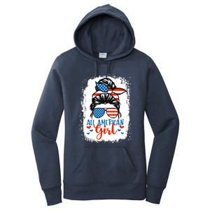 Messy Bun Patriotic | All American Girl 4th Of July Women's Pullover Hoodie