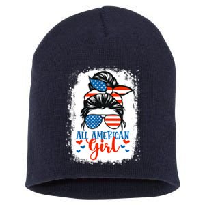 Messy Bun Patriotic | All American Girl 4th Of July Short Acrylic Beanie