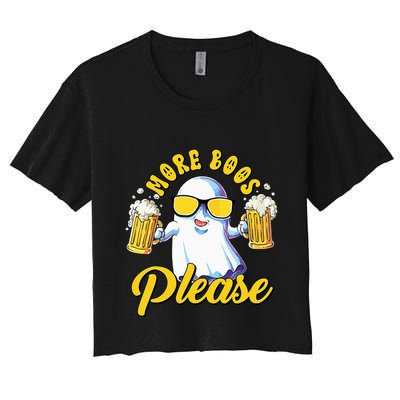 More Boos Please Ghost Beer Retro Halloween Drinking Crop Top
