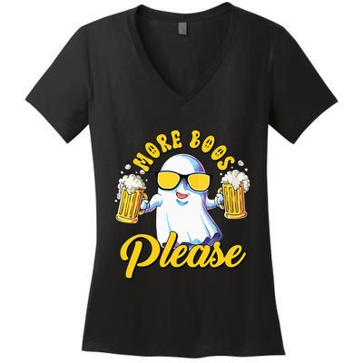 More Boos Please Ghost Beer Retro Halloween Drinking Women's V-Neck T-Shirt
