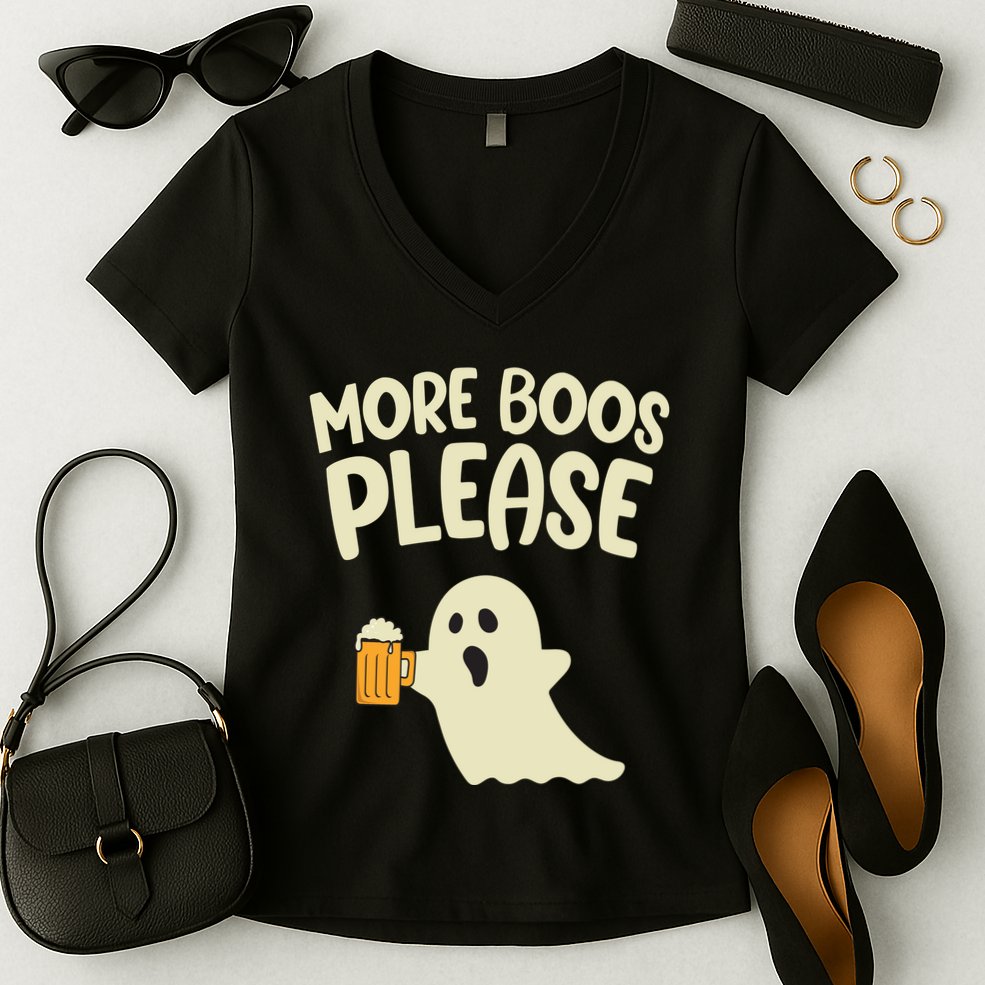 More Boos Please Cute Funny Halloween Ghost Party Women's V-Neck T-Shirt