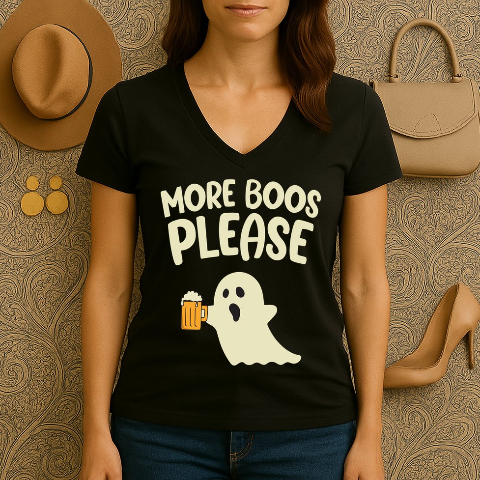 More Boos Please Cute Funny Halloween Ghost Party Women's V-Neck T-Shirt