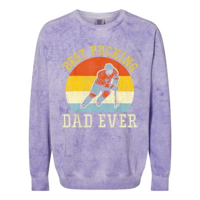 Mens Best Pucking DAD Retro Father's Day Gift For Hockey Dad Colorblast Crewneck Sweatshirt