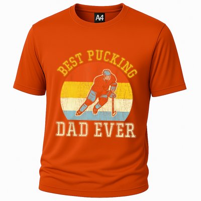 Mens Best Pucking DAD Retro Father's Day Gift For Hockey Dad Cooling Performance Crew T-Shirt