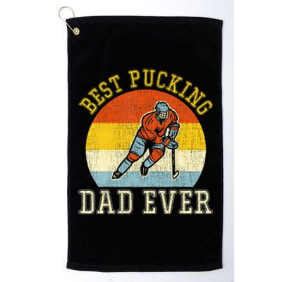 Mens Best Pucking DAD Retro Father's Day Gift For Hockey Dad Platinum Collection Golf Towel