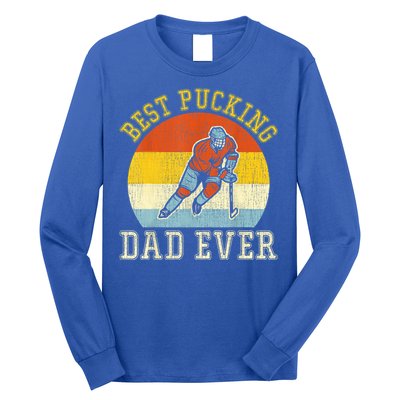 Mens Best Pucking DAD Retro Father's Day Gift For Hockey Dad Long Sleeve Shirt