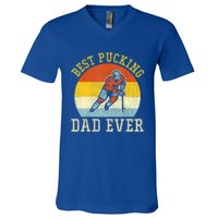 Mens Best Pucking DAD Retro Father's Day Gift For Hockey Dad V-Neck T-Shirt