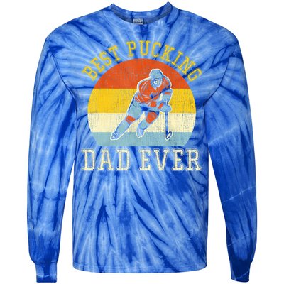 Mens Best Pucking DAD Retro Father's Day Gift For Hockey Dad Tie-Dye Long Sleeve Shirt