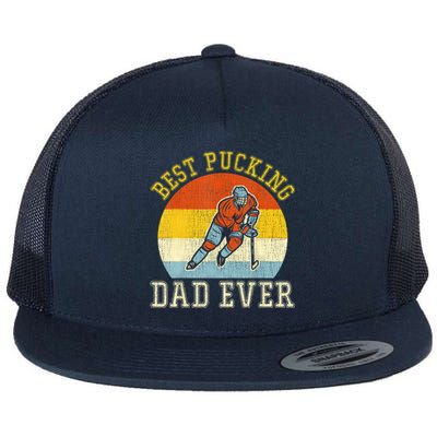 Mens Best Pucking DAD Retro Father's Day Gift For Hockey Dad Flat Bill Trucker Hat