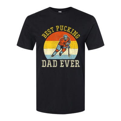 Mens Best Pucking DAD Retro Father's Day Gift For Hockey Dad Softstyle CVC T-Shirt