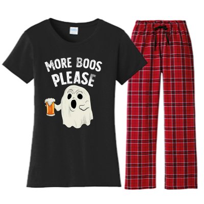 More Boos Please Ghost Beer Retro Halloween Drinking Women's Flannel Pajama Set