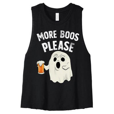 More Boos Please Ghost Beer Retro Halloween Drinking Women's Racerback Cropped Tank