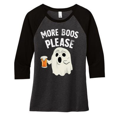 More Boos Please Ghost Beer Retro Halloween Drinking Women's Tri-Blend 3/4-Sleeve Raglan Shirt