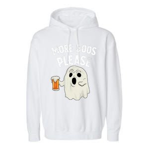 More Boos Please Ghost Beer Retro Halloween Drinking Garment-Dyed Fleece Hoodie