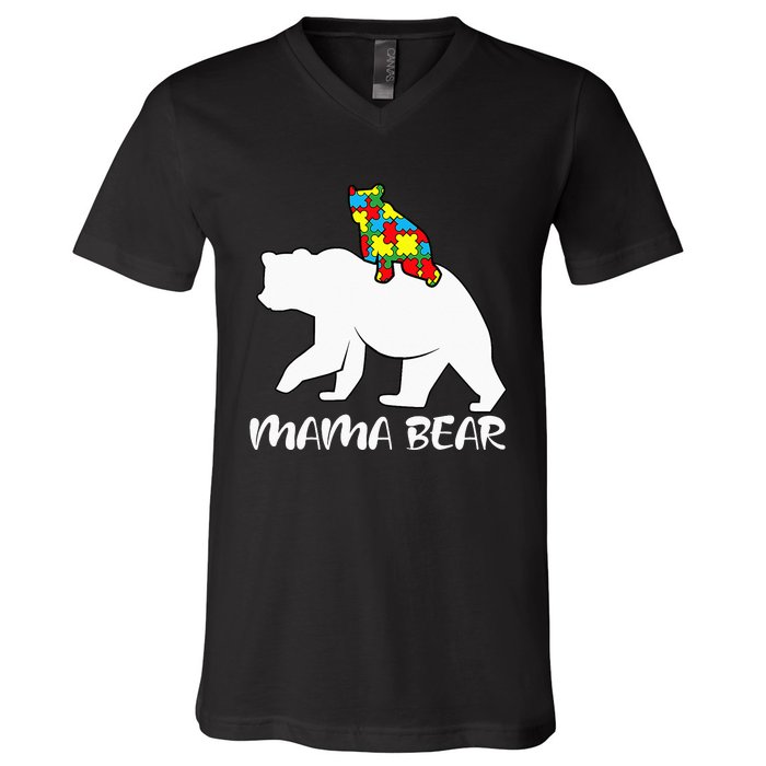 Mama Bear Proud Autistic Mom Love Cute autism V-Neck T-Shirt