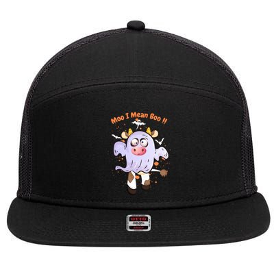 Mean Boo Pumpkin Halloween Ghost Cow Moo Cute Gift 7 Panel Mesh Trucker Snapback Hat