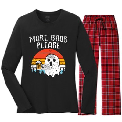 More Boos Please Ghost Beer Retro Halloween Drinking Women's Long Sleeve Flannel Pajama Set 