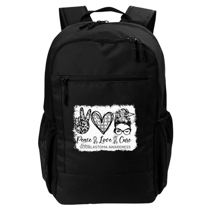 Messy Bun Peace Love Cure Gray Ribbon Glioblastoma Awareness Daily Commute Backpack