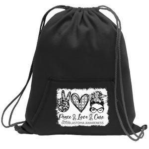 Messy Bun Peace Love Cure Gray Ribbon Glioblastoma Awareness Sweatshirt Cinch Pack Bag