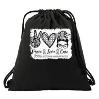 Messy Bun Peace Love Cure Gray Ribbon Glioblastoma Awareness Drawstring Bag