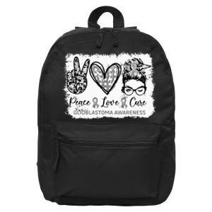 Messy Bun Peace Love Cure Gray Ribbon Glioblastoma Awareness 16 in Basic Backpack