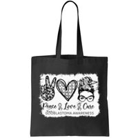 Messy Bun Peace Love Cure Gray Ribbon Glioblastoma Awareness Tote Bag