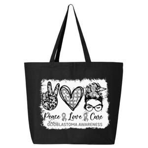 Messy Bun Peace Love Cure Gray Ribbon Glioblastoma Awareness 25L Jumbo Tote