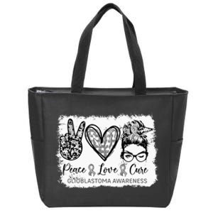 Messy Bun Peace Love Cure Gray Ribbon Glioblastoma Awareness Zip Tote Bag