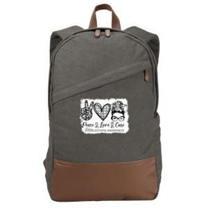 Messy Bun Peace Love Cure Gray Ribbon Glioblastoma Awareness Cotton Canvas Backpack