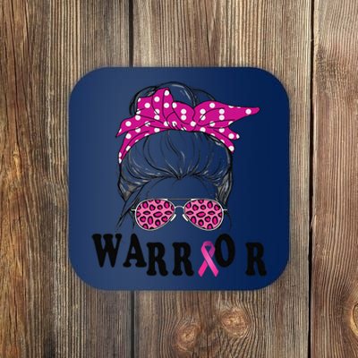 Messy Bun Pin.K Breast Cancer Awareness Women Warrior Coaster